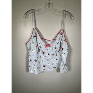 Gap x Doen Cropped Cami Womens XL Dublin Blue Floral Print Y2K Satin Preppy